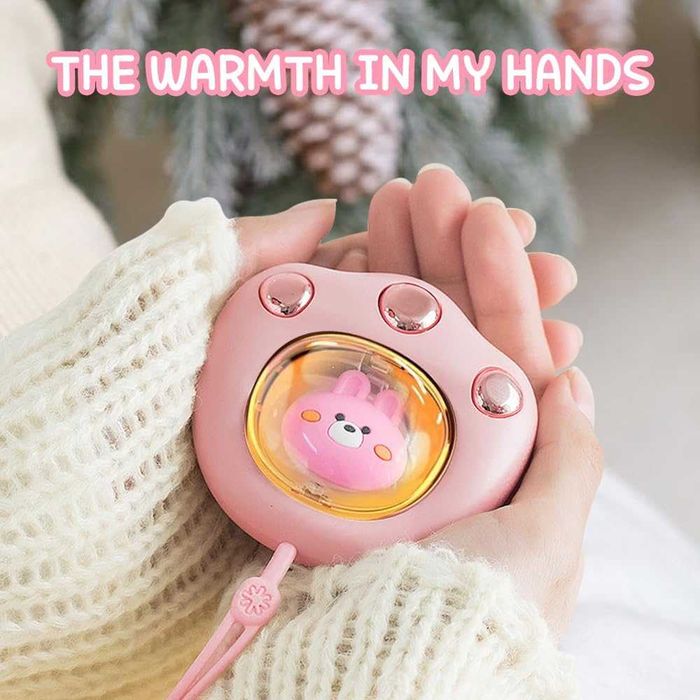 Incalzitor maini labuta de ursulet roz 8x5cm reincarcabil USB 1200mAh