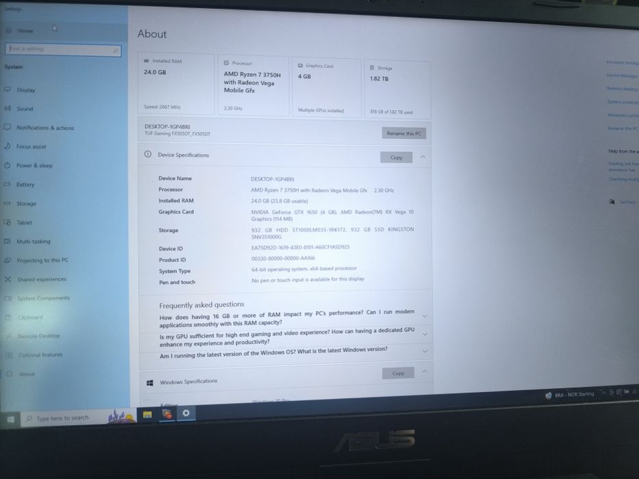 Se vinde Asus Tuf FX505D