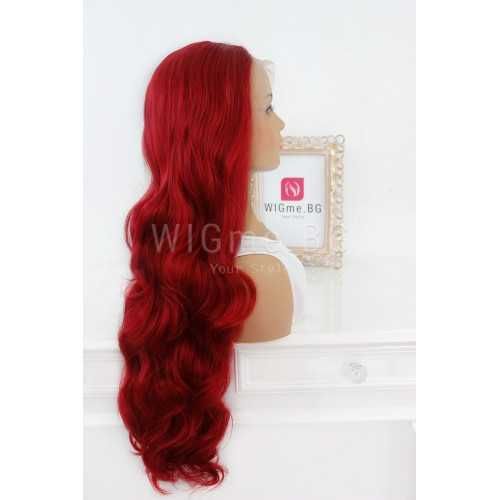 НОВА дълга червена на вълни перука ЛЕЙС ФРОНТ Летиша