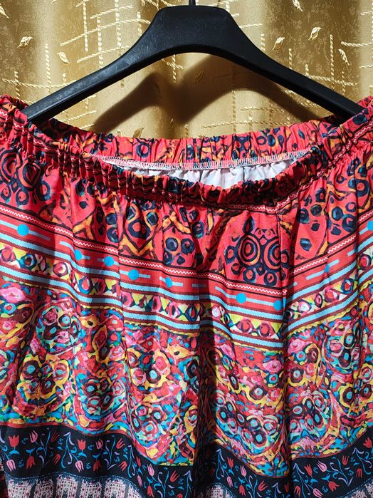 Fustă cu imprimeu Tropical Bohemian cu elastic la betelie / NOUĂ