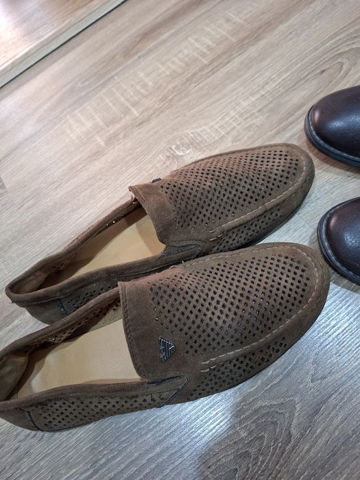 Мужская обувь, туфли кожаные, мокасины замшевые, цвет коричневый, лето