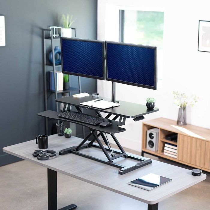 Masa ajustabila de birou Sit-Stand Vivo cu brat dublu pentru monitoare