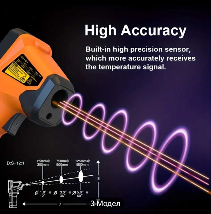 Цифров инфрачервен безконтактен термометър, от -50-600C, лазерна точка