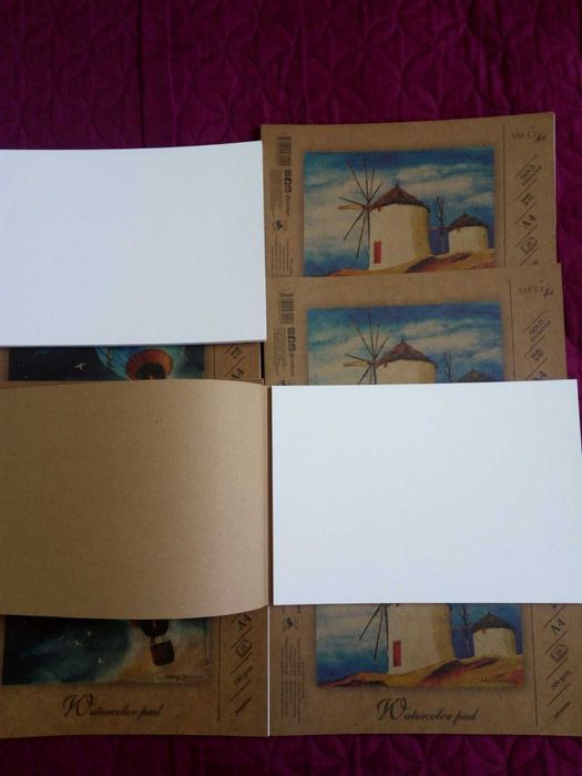 Акварелни скицници,бои,платна,моливи,гуми,телбот-кутийка консумативи.