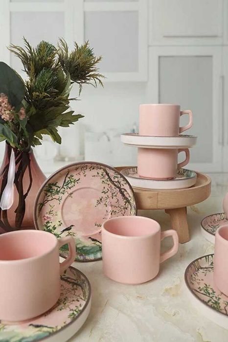Keramika Комплект за чай Pink Woods, 12 части, за 6 души