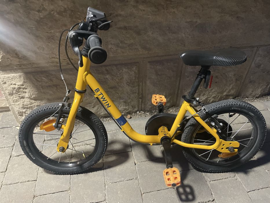 BTWiN Bicicletă 2 în 1 Discover 500 14" galben copii 90-110 cm