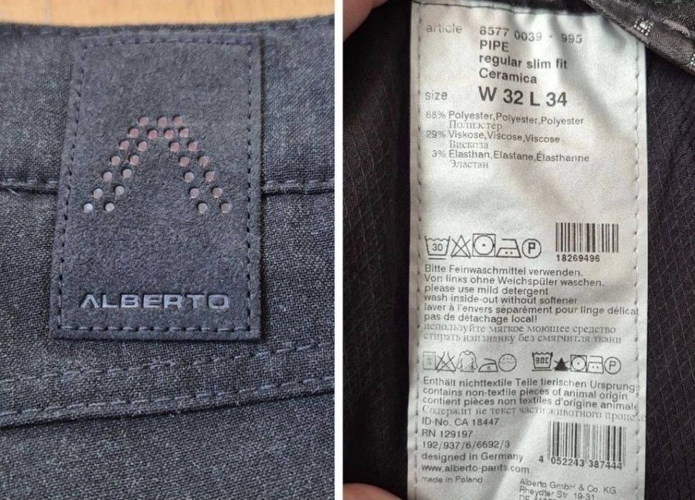 Pantaloni Alberto Pipe, Regular Slim, Ceramica, Bărbați - 32/34