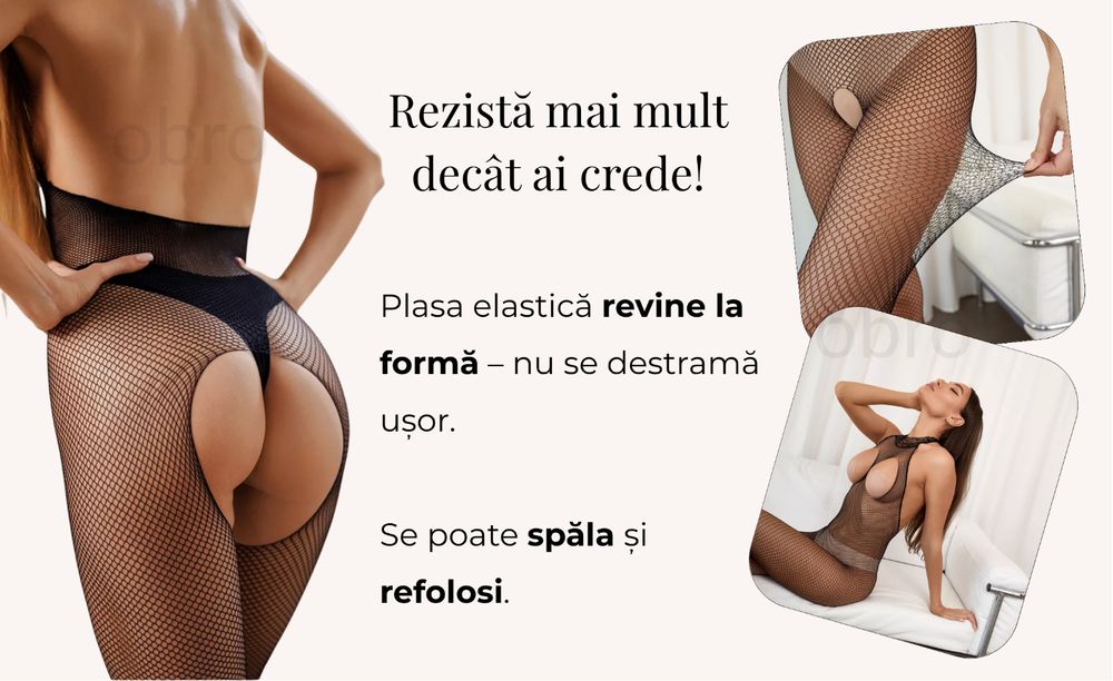 Costum Catsuit Erotic - Plasa cu Ochiuri si Decupaje Sexy, Negru, Marime Universala