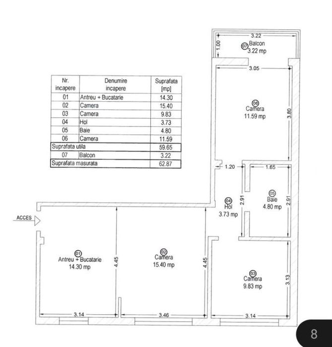Apartament 3 camere, 63 mp, zona Piata Maria
