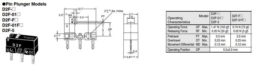Omron D2F-01F-T Japan Mouse Micro Switch