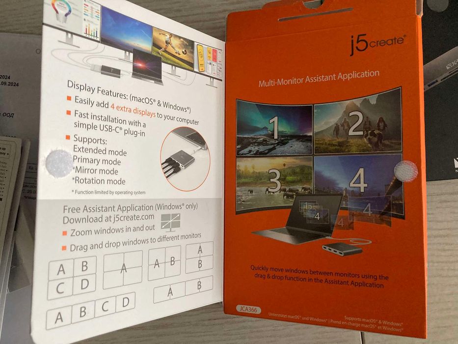 Адаптер USB-C за компютър към 4 HDMI-Монитора