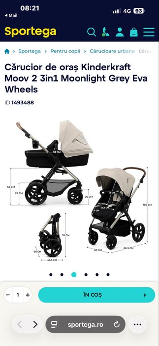 Kinderkraft Moov 2   3in1 Moonlight Grey roti spuma Eva