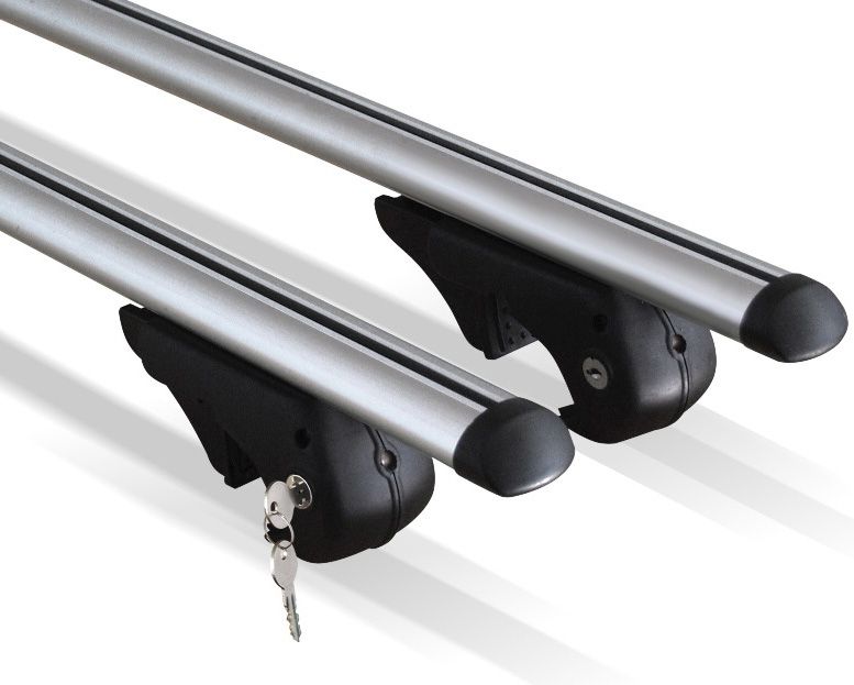 Set 2 bare transversale portbagaj Menabo Brio 120 cm din aluminiu fixare pe barele logitudinale cu sistem antifurt cu cheie