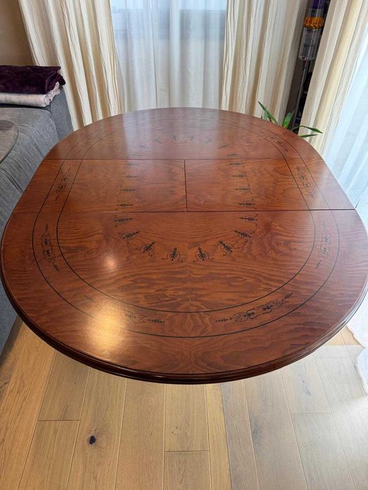 Set mobilier clasic lemn masiv:  masă + bufet + 6 scaune + cărucior