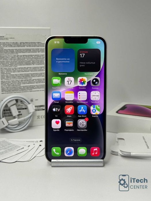 iPhone 14, 128GB, White, 100% батерия, КАТО НОВ, 1г. ГАРАНЦИЯ!
