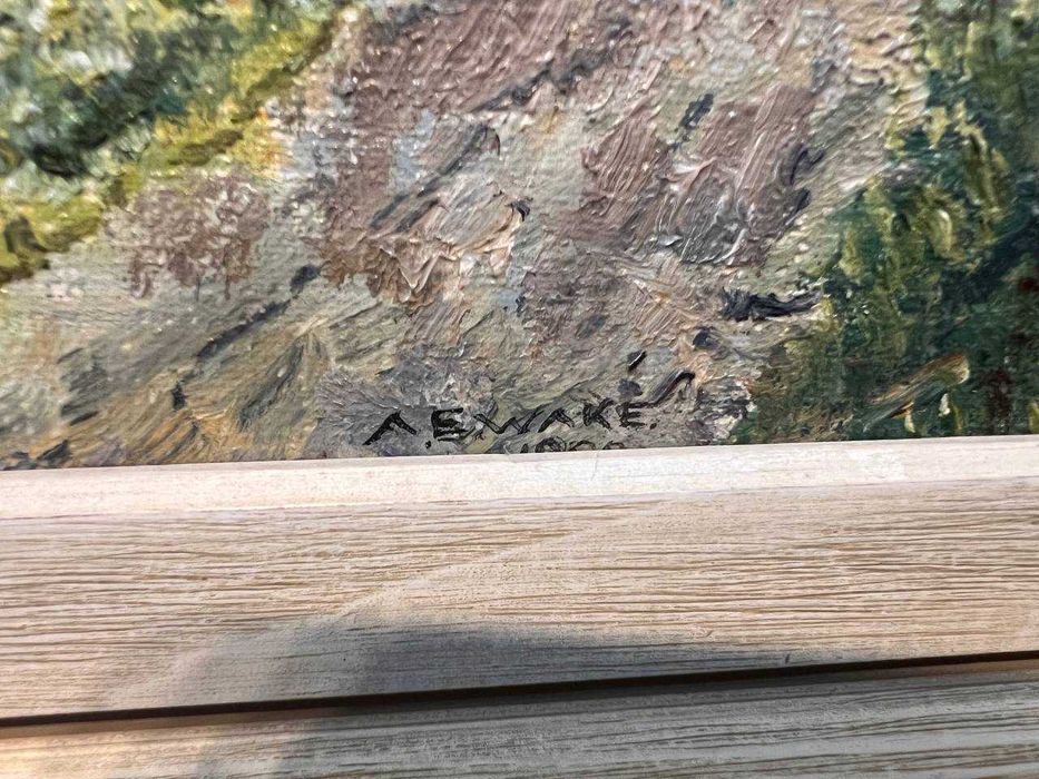 Tablou vintage 1980, peisaj alpin Elveția - Eiger, Mönch și Jungfrau, semnat “A. E. Wake”