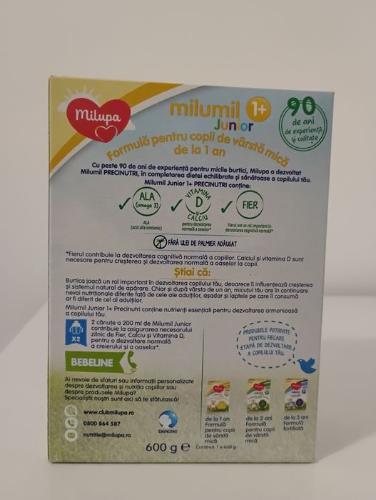 Vând lapte praf Milupa 1+, sigilat in termen de valabilitate . Pachetul include doua cutii de lapte praf, una la 1200g și cealaltă la 600g