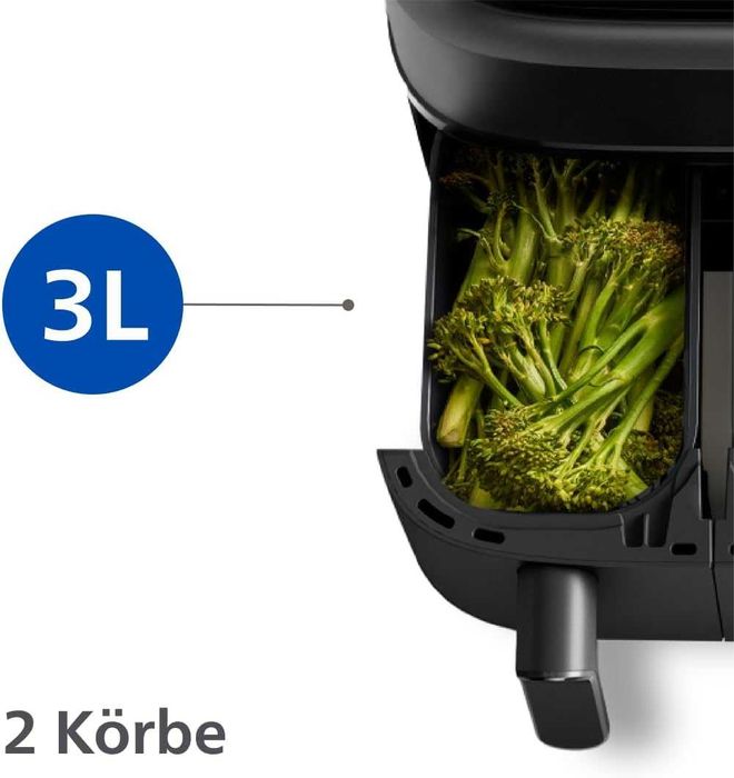 Фритюрник с горещ въздух Philips Airfryer Dual Basket 3000 Series, 9 л, 2 кошници (NA350/00)