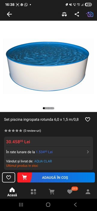Piscina rotunda cu diametrul de 4,5m si adanca de 1,40m