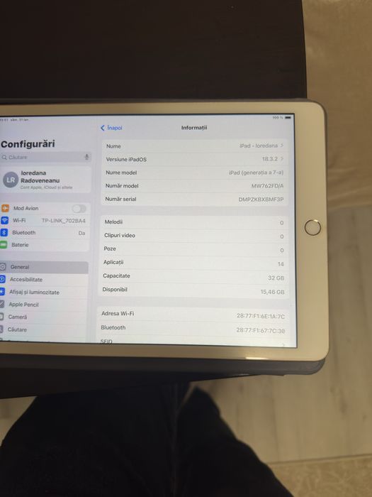 Ipad gen 7 stare ff buna 32 gb apple pencil incarcator original