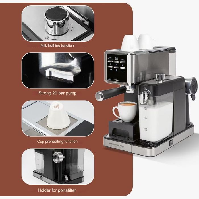 Еспресо машина  ProfiCook® Полуавтоматична, 2 в 1 работи с смляно кафе и Nespresso капсули