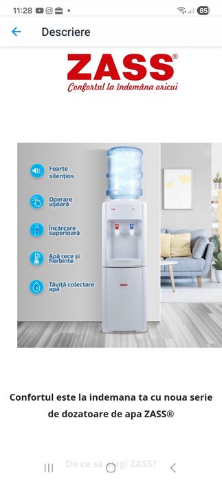 Dozator apa de podea Zass 
Dozator apa Zass ZWD 01 C, putere incalzire 550 W, putere racire 50 W, rezervor