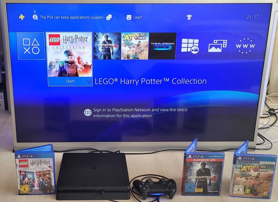 PS4 Slim+ Оригинален Джойстик + 3 Игри на Диск