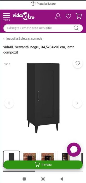 Comodă neagră din 2 corpuri alăturate