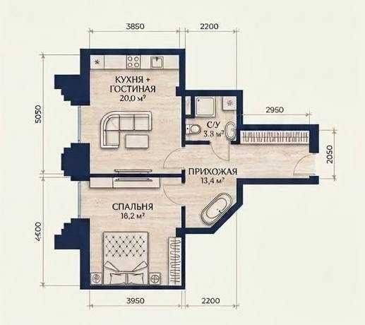 Продается 2х ком квартира, ЖК Sapphire Terrace, ор-р: церковь , 56,3м²