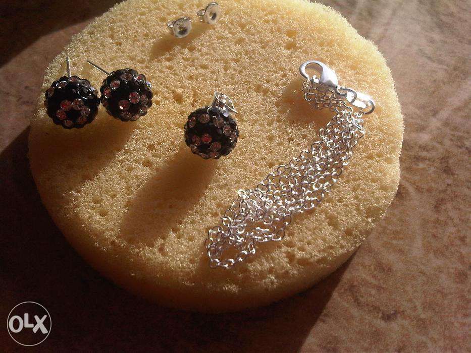 set bijuterii 3 in 1 argint 100% cercei + colier + pandantiv