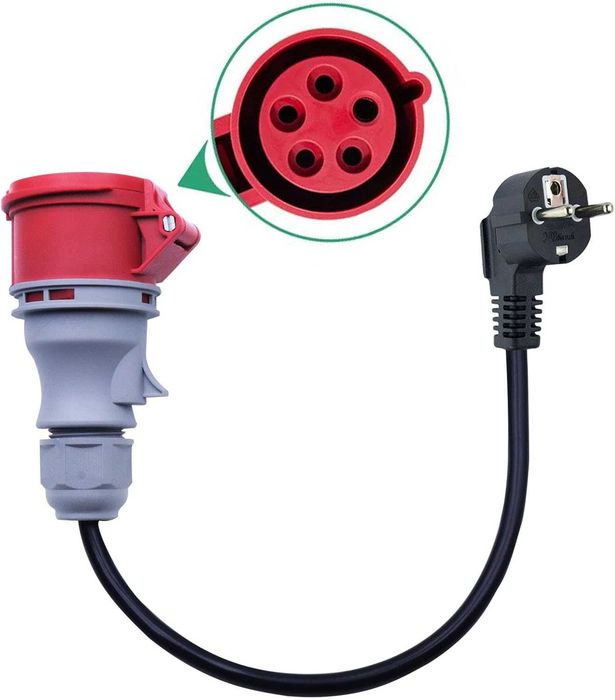 Адаптер-кабел CEE 16A 5-пинов трифазен към монофазен 16А 230v щепсел Schuko, аксесоари за зарядни за електрически автомобили