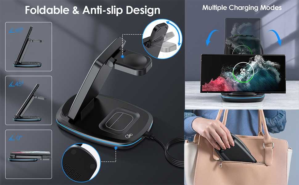 Безжично зарядно устройство 3 в 1,,Samsung,iPhone,Huawei,Xiomi