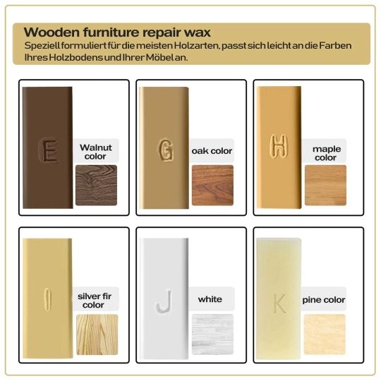 Kit reparație ceară Peiyee pentru mobilier lemn, parchet – 6 nuanțe*