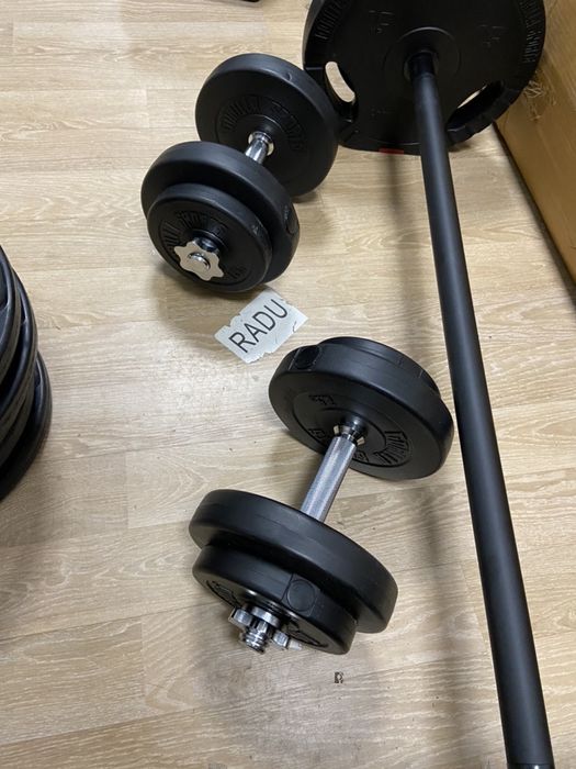 Pachet sala pt antrenament acasa, Gantere reglabile+haltera+Discuri  B