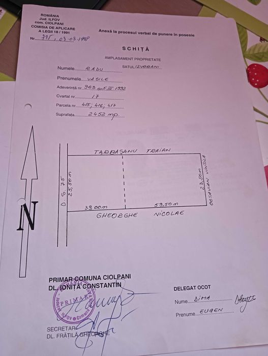 De vânzare teren in Sat Izvorani,Soseaua principala,,comuna Ciolpani