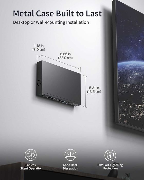 BrosTrend 8-портов 2.5G Ethernet мултигигабитов неуправляем мрежов