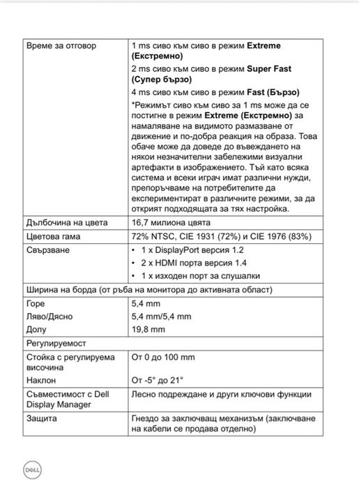 Монитор Dell S2421HGF 23.8 инча (60.45 см)