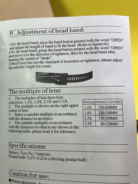 Лупи очила + Фенерче за главата .