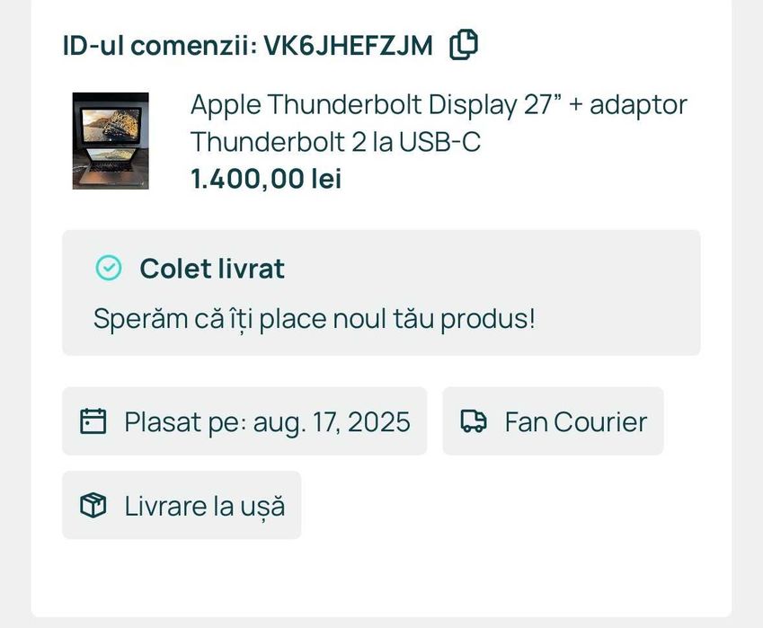 Monitor Apple Thunderbolt Display 27” + Adaptor Apple USB-C original