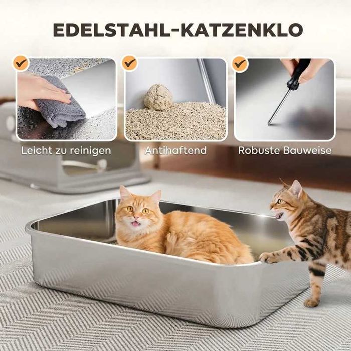PawHut XXL кутия за котешка тоалетна от неръждаема стомана с капак