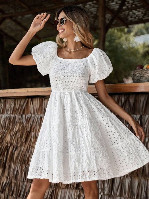 Rochie alba Ruffle Shein