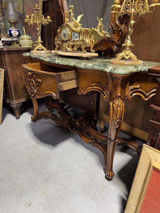 Consola din lemn masiv cu oglinda si blat marmura