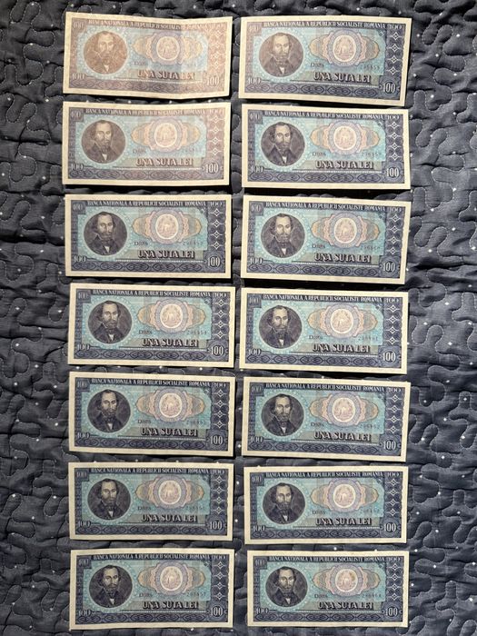 14 bancnote 100 lei 1966 – serii consecutive 296851–296864