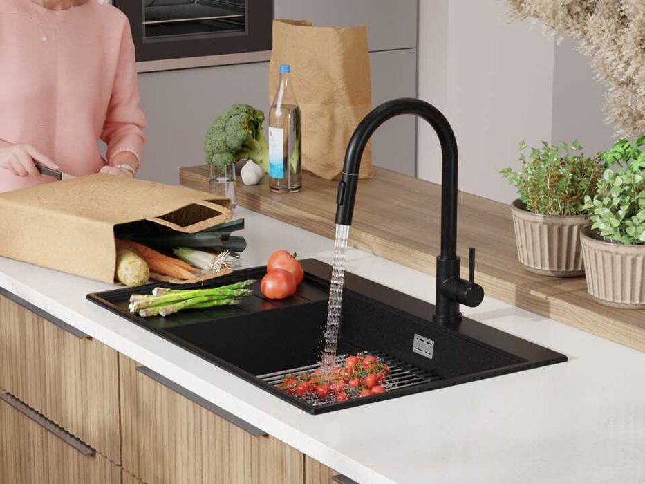 Черна гранитна кухненска мивка Сидни 780-60 Ergo Multilevel 780х500