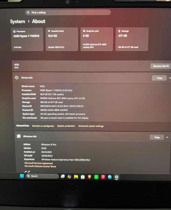 Lenovo LOQ 15 baterie 100%