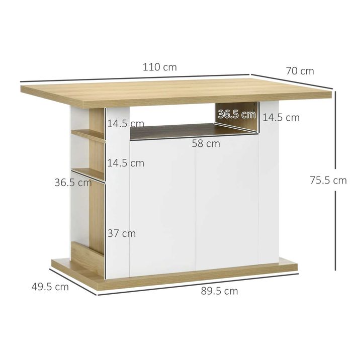 Insula de Bucatarie 4-6 persoane , cu dulapuri , Alb si Lemn , HOMCOM