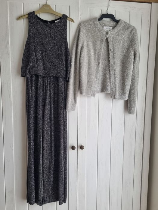 Сет бляскав гащеризон и бляскава жилетка Zara, 11-12г, 152см, за повод