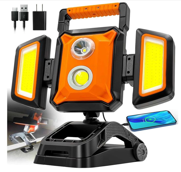 SYLSTAR Proiector LED reîncărcabil 40W 4000LM cu clemă, pliabil și rotativ la 360° cu 5 moduri