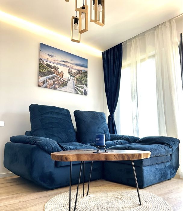 Диван холна гарнитура тъмносиньо кадифе