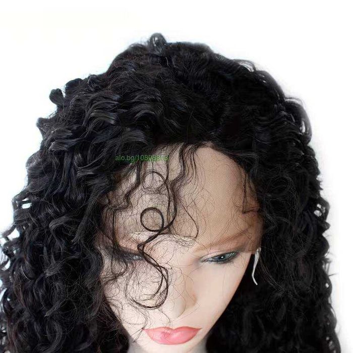 Черна афро къдрава перука с дантелена зона 13×4 - синтетична, 65 см
